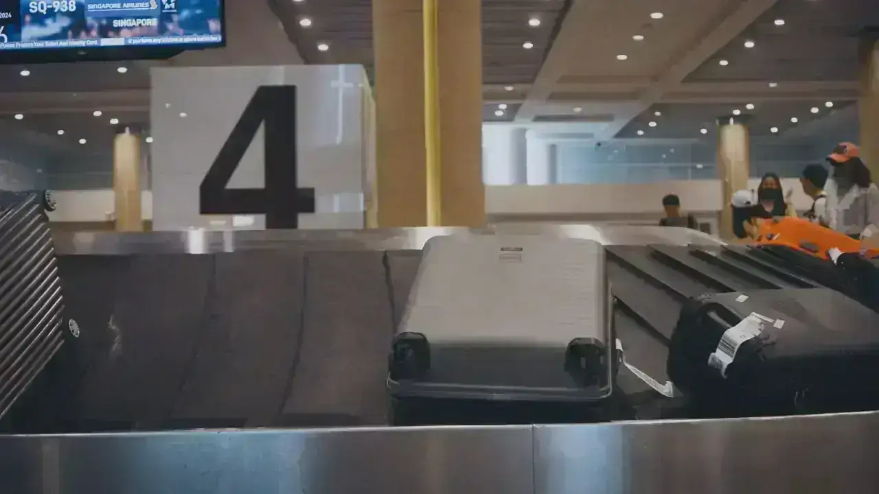 Suitcases on an airport baggage conveyor illustrating delayed and lost baggage travel insurance claims