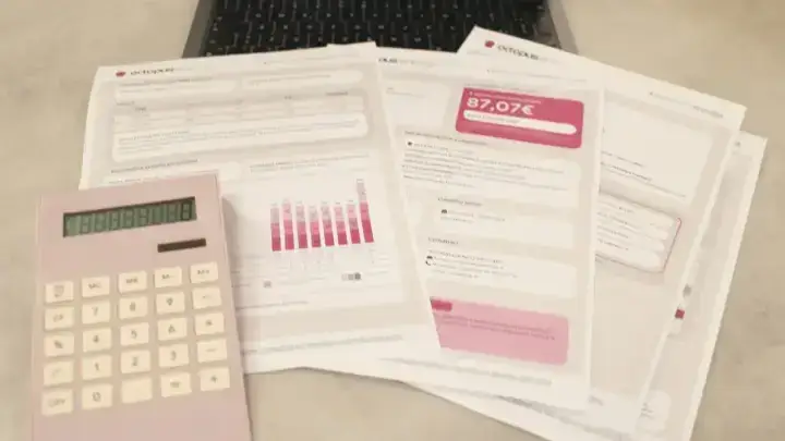 Bills, calculator and laptop illustrating comparison of health insurance premiums and out-of-pocket costs