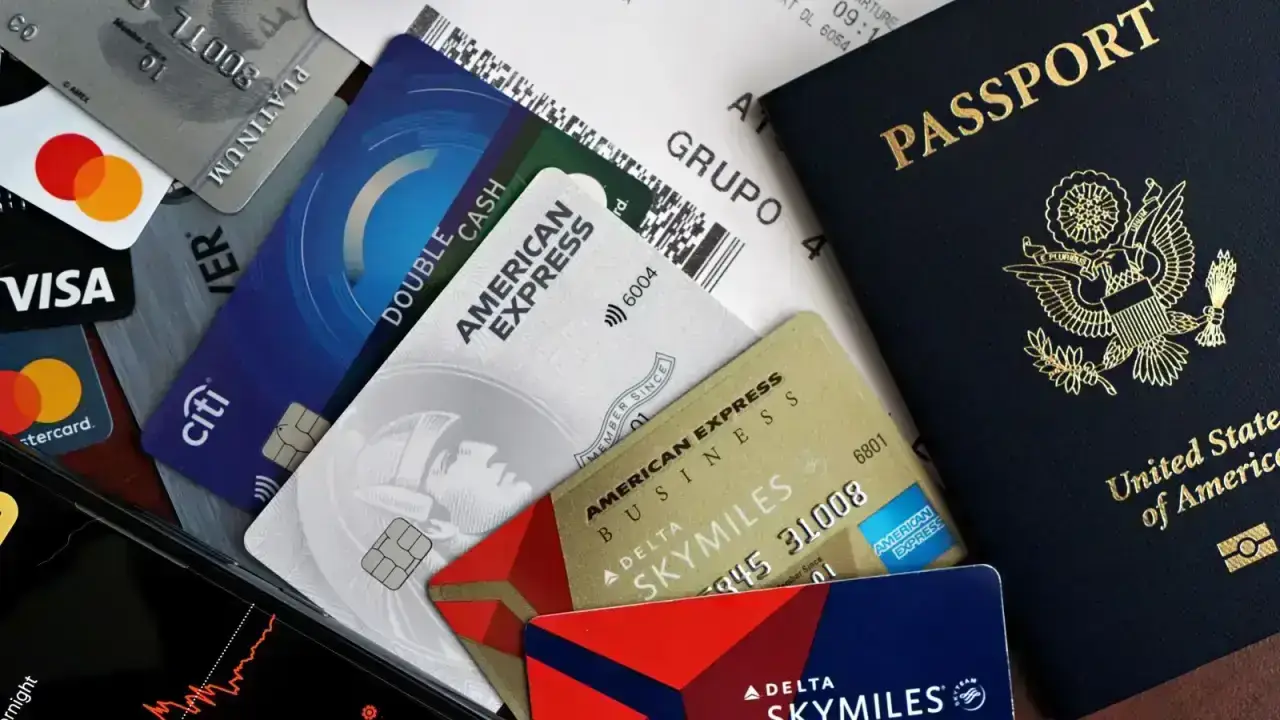 Passport, credit cards and boarding pass arranged as travel essentials illustrating travel insurance benefit comparisons
