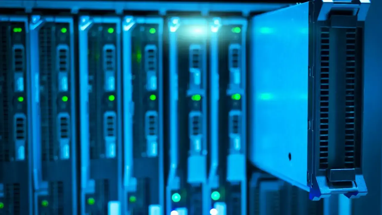 Server hardware in a data center illustrating cyber insurance bricking, restoration and hardware replacement