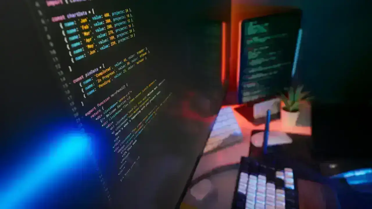 Computer screens displaying software code, illustrating artificial intelligence governance and insurance technology oversight