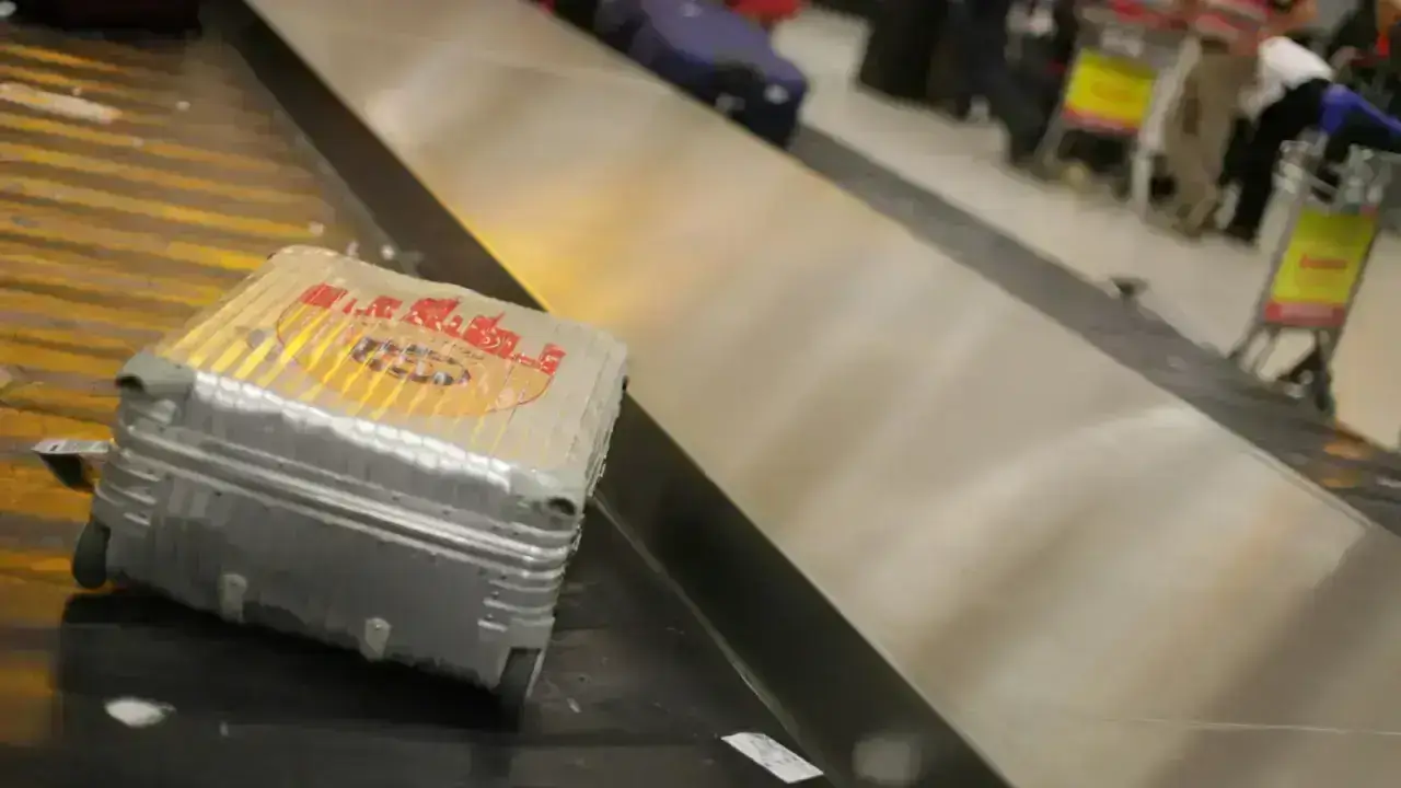 Traveler with luggage at an airport, illustrating a trip that may need to be canceled because of illness